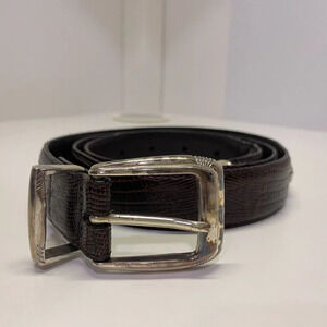 FootJoy Brown Leather Golf Belt‎ Silver Buckle Embossed Croc Pattern Adjustable